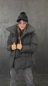 Puffy, short jacket with tie belt - black